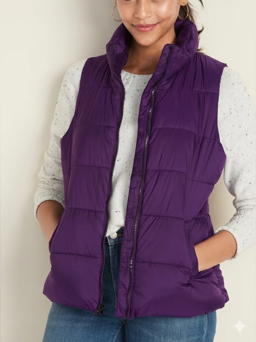 Old Navy Women’s Large Purple Full Zip Front Lined Puffer Vest with Pockets